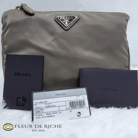 Prada Necessaire Tessuto Nylon Small Toiletry Clutch Case Gray Argilla 1NA011 - Picture 12 of 13
